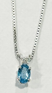 photo of 18'' box chain with sterling silver blue topaz and diamond accented pendant item 001-230-01380