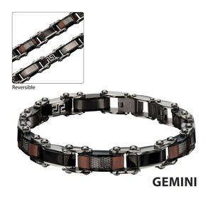 photo of Men's Stainless Steel Black IP & Cappuccino Plated Greek Keys Matte & Polish Finished Reversible Bracelet with Fold Over Clasp, 7.75