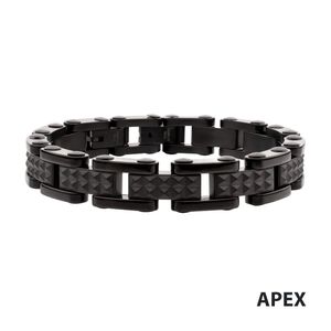 photo of Black IP Steel with Matte Finish Pyramid Stud Pattern & High Polished Finish Link Bracelet with Fold Over Clasp item 001-325-00177