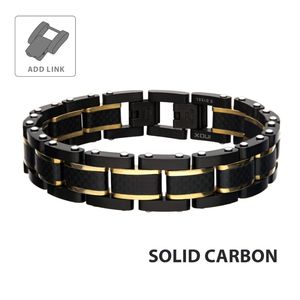 photo of Black Carbon Fiber with Gold IP Link with Fold Over Clasp Bracelet, 8.25 