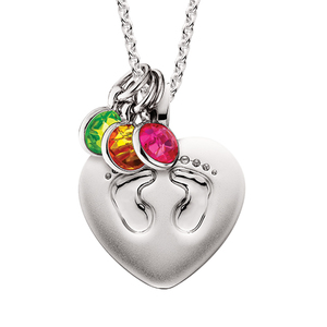 photo of Sterling silver footprint heart pendant on an 18'' chain (birthstone charms not included) item 001-410-00672