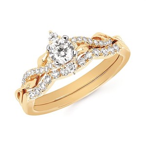 photo of 14 karat yellow gold two ring wedding set (0.25 carat total diamond weight) - Center stone 0.23 carat round natural diamond SI2 clarity, G/H color item 001-423-00033