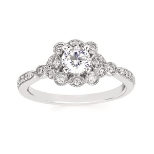 photo of Halo Bridal 1/4 carat total weight Diamond Halo Semi Mount available for 1/2 carat Round Center Diamond in 14 karat white gold. Center stone sold separately item 001-500-00020