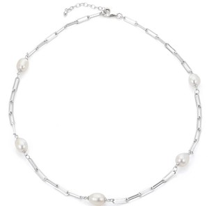 photo of Sterling silver 18'' plus 1.5'' extensio paperclip chain with 8-9mm freshwater pearls item 001-610-00889