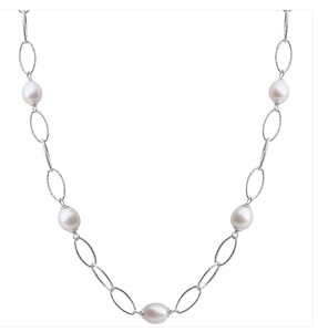 photo of Sterling silver 16.5'' oval freshwater pearl station necklace item 001-610-00890