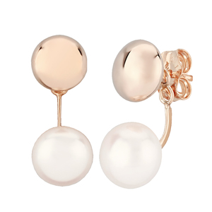 photo of 14 karat Rose gold flat ball 7mm earrings with freshwater pearl drop item 001-615-00608