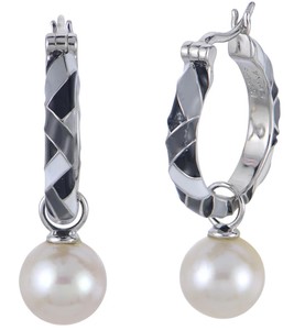 photo of Sterling silver freshwater pearl and enamel hoop earrings item 001-615-00626
