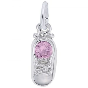 photo of Sterling Silver October baby shoe charm with imitation pink stone item 001-710-03341