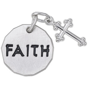 photo of Sterling silver Faith round disc with cross charm item 001-710-03791