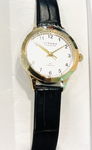 photo of Ladies Obaku round dial watch with black leather band item 001-820-00396