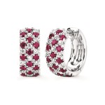 photo of 14 karat white gold ruby and diamond huggie hoop earrings item 001-215-00973