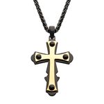 photo of 18Kt Gold IP with Black Cross Pendant, with 24 inch long Black IP Wheat Chain. Pendant: 30mm (W) x 44.8mm (H) x 3.4mm (THK) item 001-325-00168
