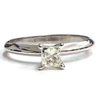 photo of 14 karat white gold solitaire ring with 0.47 carat princess cut natural diamond with I1 clarity and J/K color item 001-421-00025