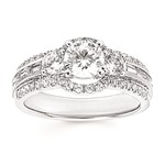 photo of Classic Bridal 3/4 carat total weight Diamond Semi Mount shown with 3/4 carat Round Center Diamond in 14 karat white gold. Center stone sold separately item 001-500-00018