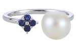 photo of 14 karat white gold 7.5-8mm AA quality freshwater cultured pearl and blue sapphire ring item 001-625-00046